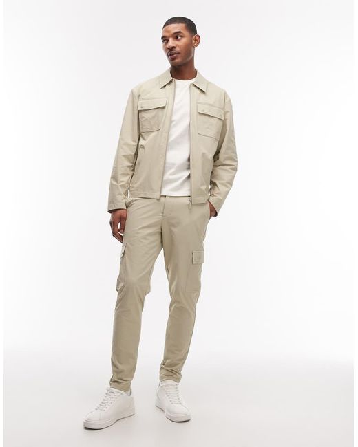 ASOS Natural Motionmax Co-Ord Four Way Stretch Shacket for men