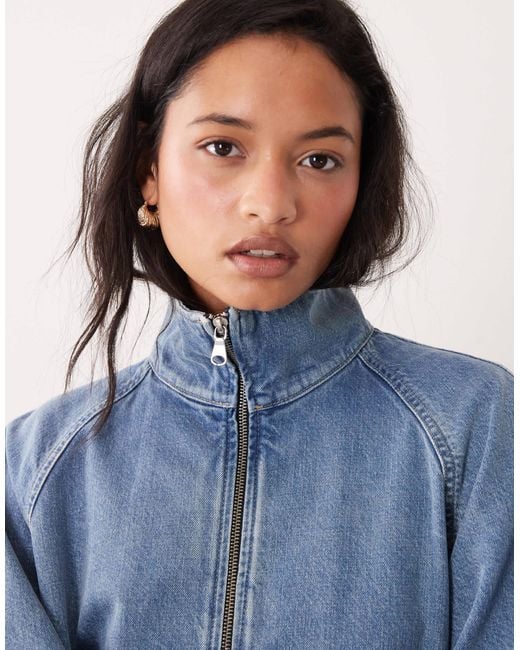 ARKET Blue Denim High Neck Bomber Jacket