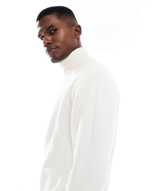 Pull oversize épais à col zippé - crème Jack & Jones pour homme en coloris White