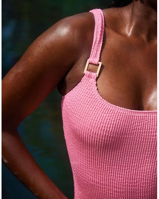 South Beach Green Crinkle Swimsuit With Ring Detail