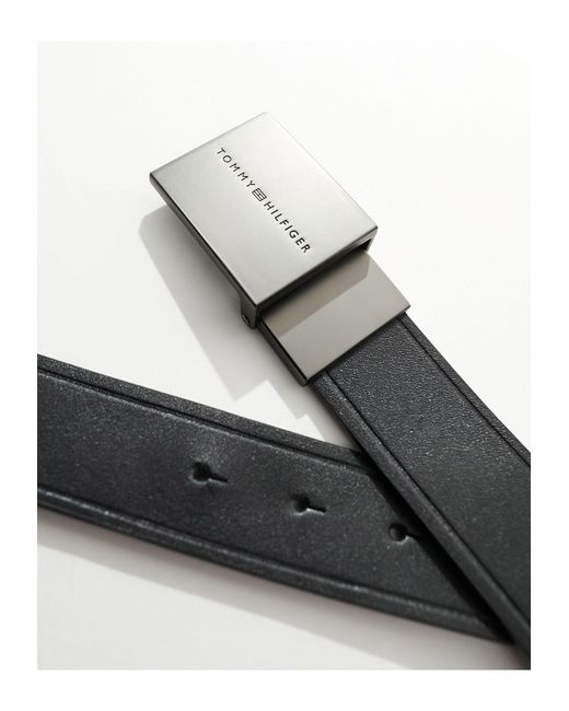 Cintura nera da 35 mm con fibbia con placca di Tommy Hilfiger in Blue da Uomo