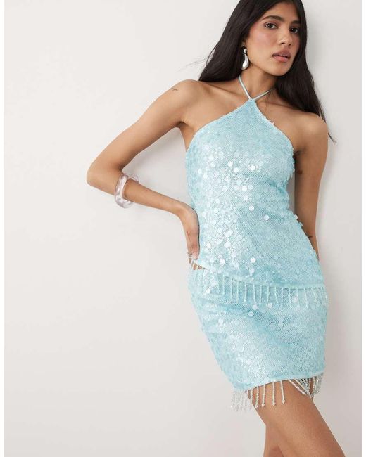 Motel Blue Gasenda Sequined Beaded Hem Mini Skirt