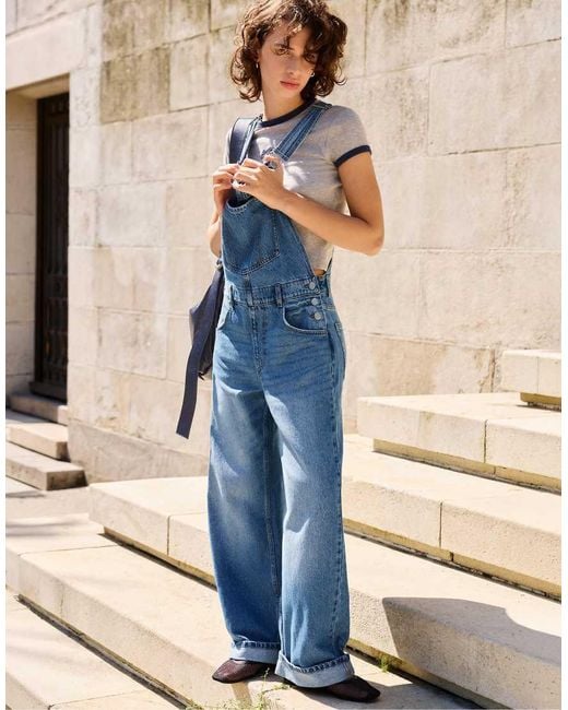 Pull&Bear Blue Long Denim Dungarees