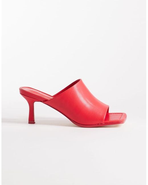 Public Desire Red Winnie Square Toe Heeled Mule Sandals