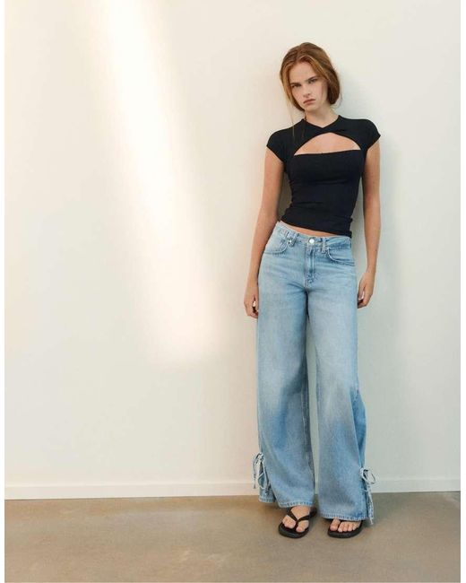 Pull&Bear Blue Knotted Neckline T-shirt