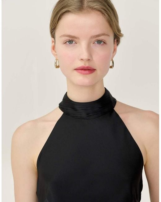 OMNES Black Dresses Seychelles Halter Neck Satin Midi Dress