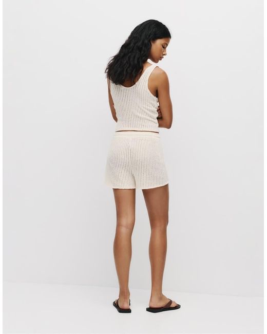 Pull&Bear Open Gebreide Shorts in het Natural
