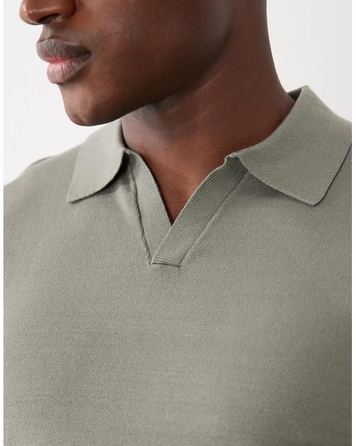 SELECTED Gray Knit Split Neck Polo for men