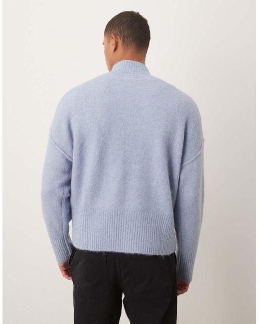 ASOS Blue Oversized Knit Funnel Neck Wool Blend Sweater for men