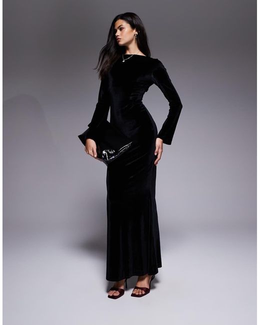 ASOS Black Velvet Twist Back Maxi Dress With Embellished Trim