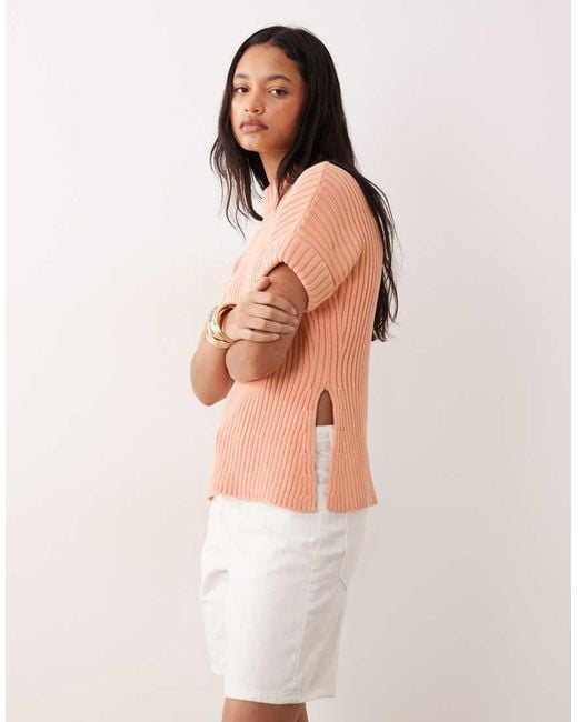 ASOS Orange Stuffed Neck Short Sleeved Knitted Split Side Tank