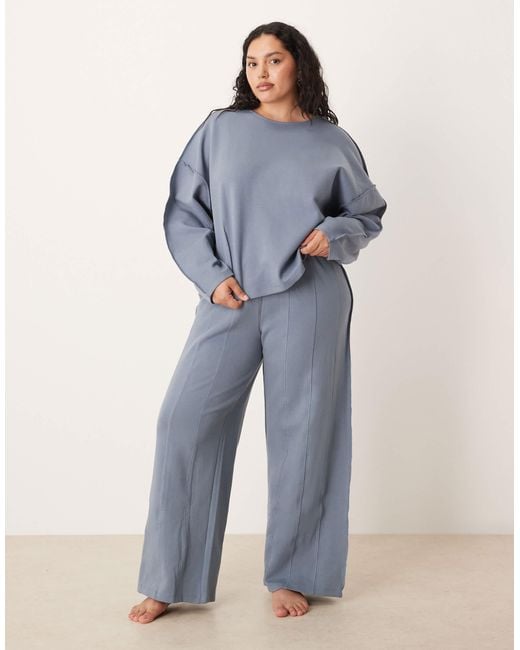 ASOS Blue Asos Design Curve Interlock Super Wide Leg jogger With Seam Detail