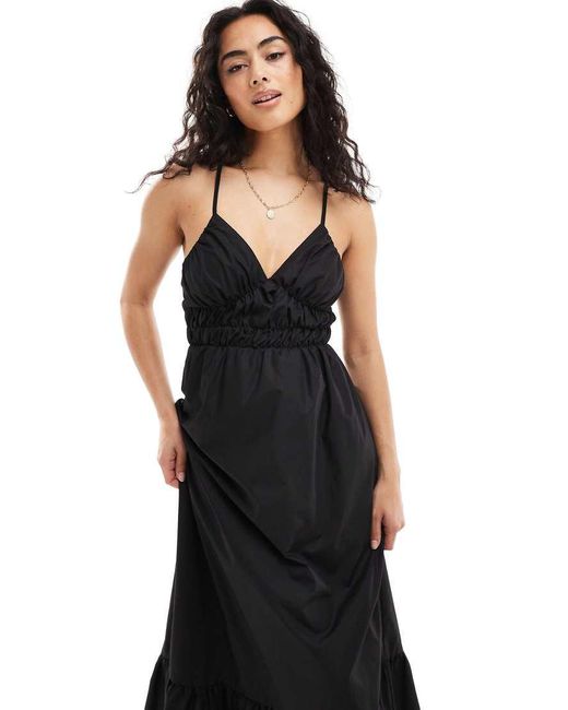 Y.A.S Black Y.a.s Cotton Poplin Cross Back Cami Maxi Dress