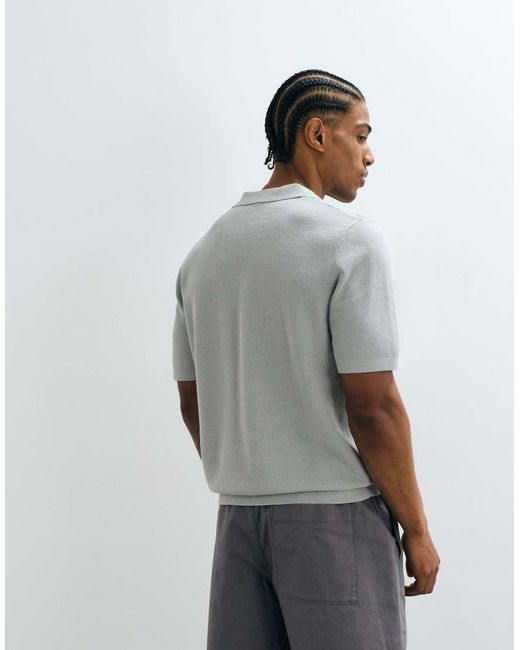 ARKET Gray Cotton Linen Blend Knitted Short Sleeve Polo for men