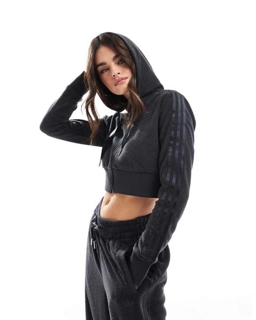 Sudadera Negra Con Capucha Y Cremallera De Felpa De (Parte De Un Conjunto)-Gris Adidas Originals de color Black