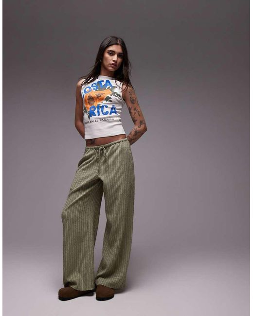 Top Senza Maniche Écru Con Grafica "Costa Rica" di TOPSHOP in Gray