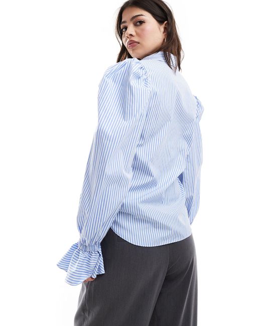 ASOS Blue Volume Sleeved Soft Shirt With Ruffle Cuff
