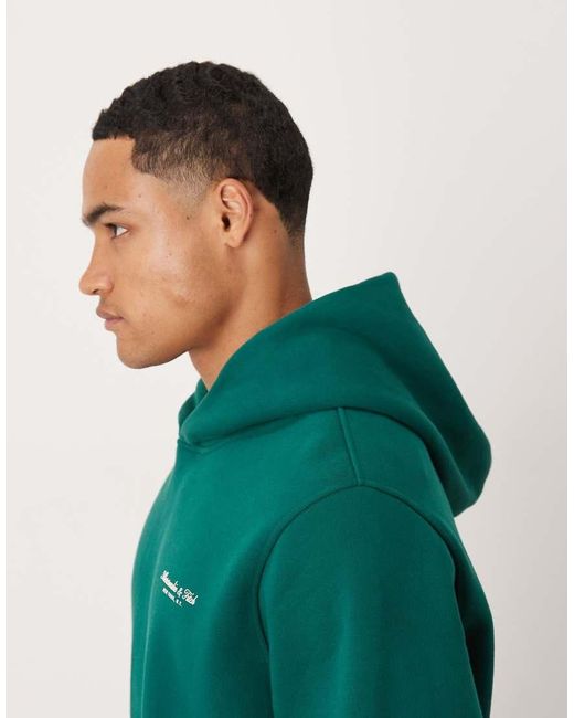 Abercrombie & Fitch Green Premium Chest Logo Front Pocket Hoodie for men