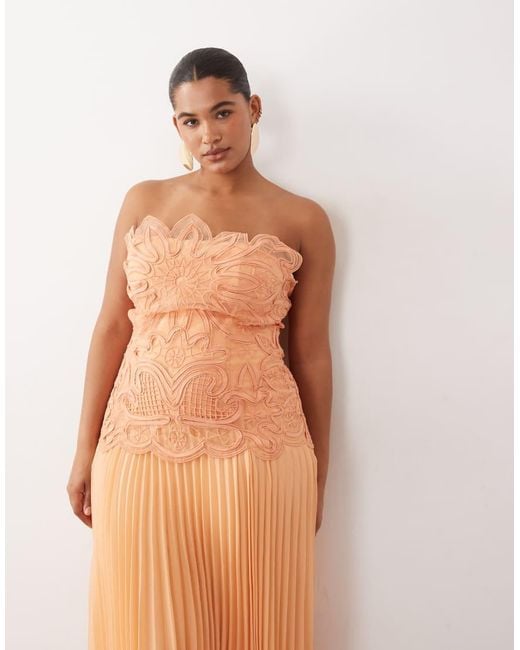 ARRANGE Natural Curve Abstract Cut Work Bandeau Maxi Dress With Pleat Skirt