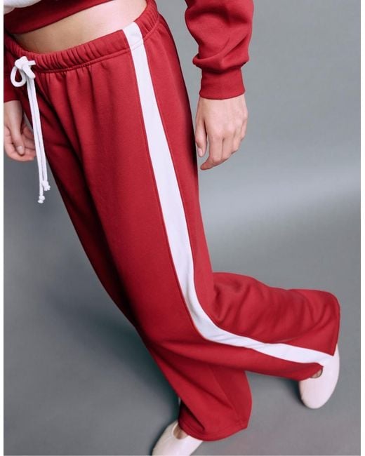 Stradivarius Red Straight-leg Side-stripe joggers