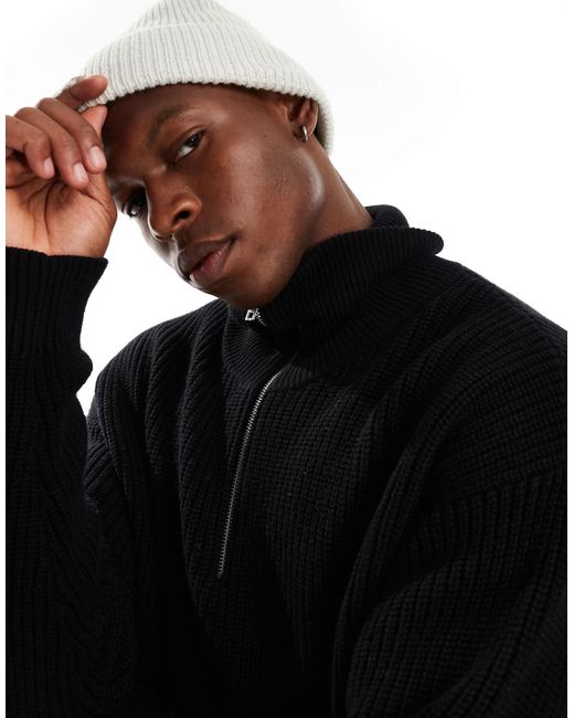 Weekday Black Jim Wool Blend Half Zip Jumper for men