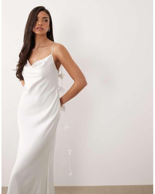 Forever New White Satin Cami Corsage Detail Low Back Maxi Dress