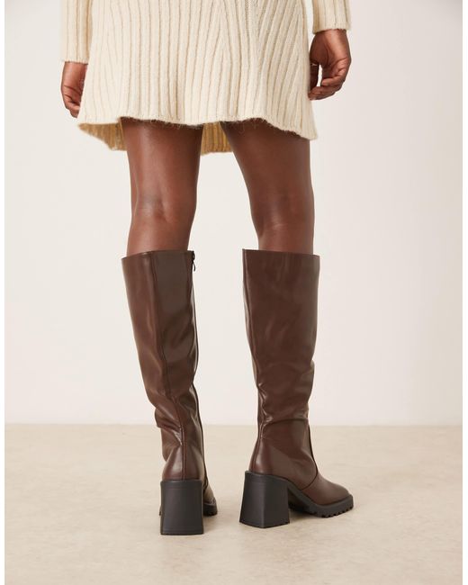 Raid Wide Fit Natural Adilah Block Heel Knee Boots