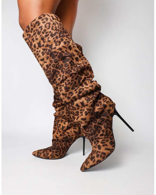 SIMMI Brown Cotton Ruched Heeled Boots