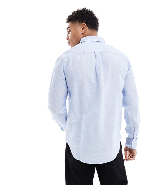 Superdry Blue Cotton Studios Linen Button Down Shirt for men