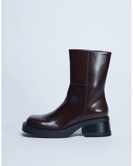 Nina - bottines à talon épais - chocolat TOPSHOP en coloris Black