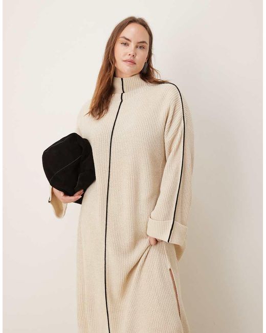 Vila Curve Natural High Neck Knitted Maxi Dress