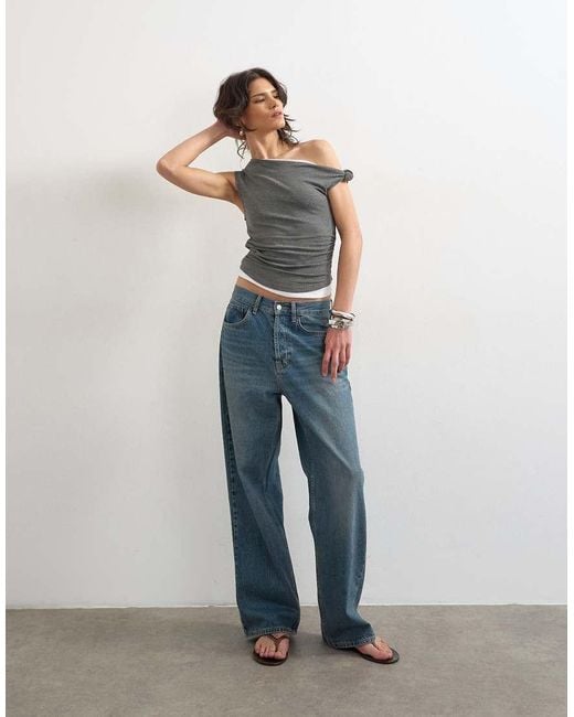 TOPSHOP Gray Double Layer Drape Top