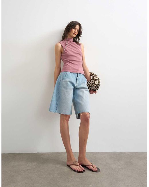 TOPSHOP Red Asymmetric Button Detail Sleeveless