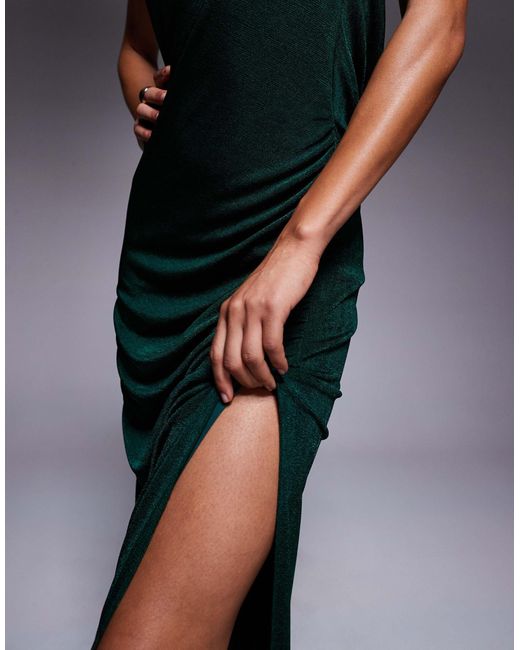 ASOS Green Slinky One Shoulder Maxi Dress With Side Split