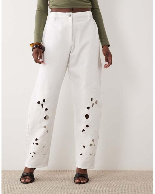 ASOS Natural Lazer Cut Out Barrel Trousers