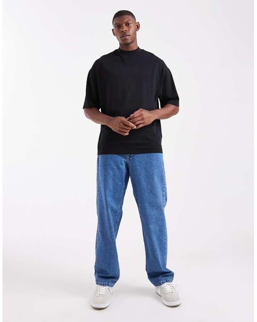 ASOS Blue Heavyweight Oversized High Neck T-shirt for men