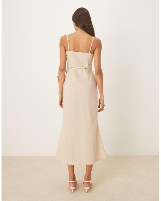 Never Fully Dressed Natural – mimi – midaxi-kleid aus hellbeigem leinen mit zierausschnitt