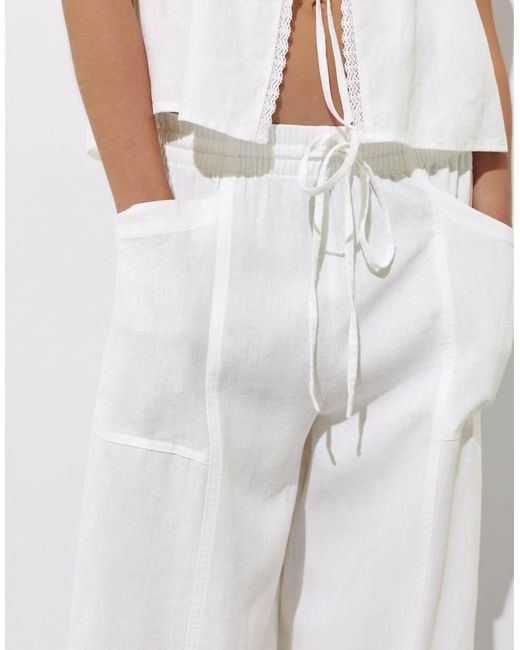 Pull&Bear White Linen Blend Trousers