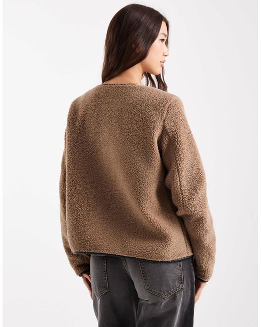 Vero Moda Brown Lightweight Contrast Teddy Jacket