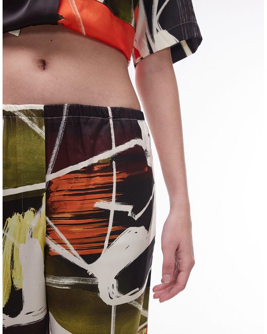 Pantalon d'ensemble en satin à imprimé artistique abstrait TOPSHOP en coloris White