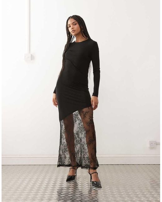 Noisy May Natural Long Sleeve Maxi Dress With Lace Fishtail