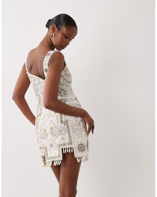 ASOS Natural Embellished Tile Mini Dress With All Over Embellishment