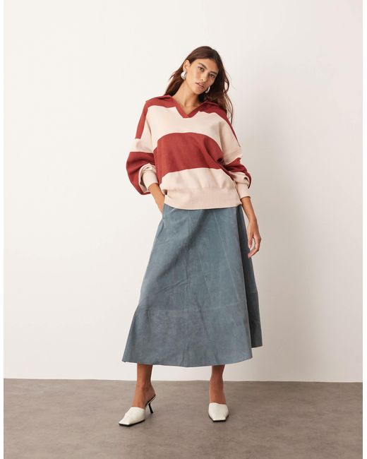 ARRANGE Red Compact Stripe Knit Collar Oversized Jumper