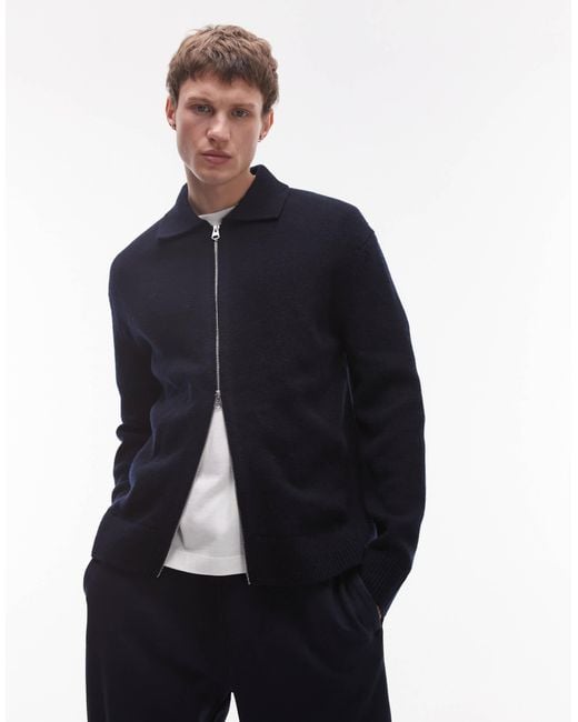 ARKET Blue Oversized Cardigan With Two Way Zip for men