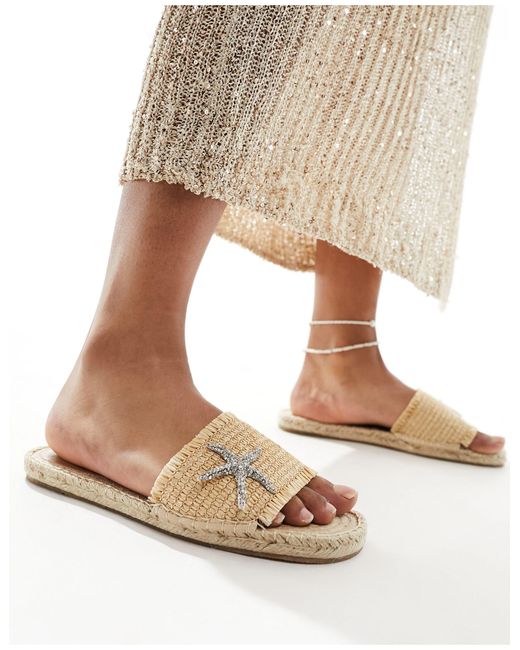 South Beach White Star Fish Embellished Espadrille Mule Sandals
