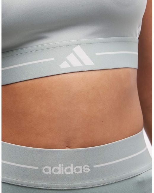 Adidas Originals Gray Adidas Training Hyperglam 3 Stripe Light Support Sports Bra