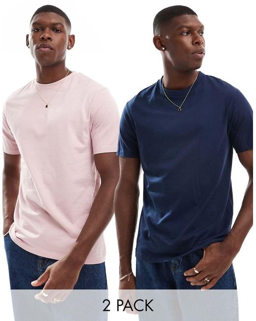 Pack De 2 Camisetas De Color Azul Marino Y Rosa Con Cuello Redondo De ASOS de hombre de color Azul Lyst