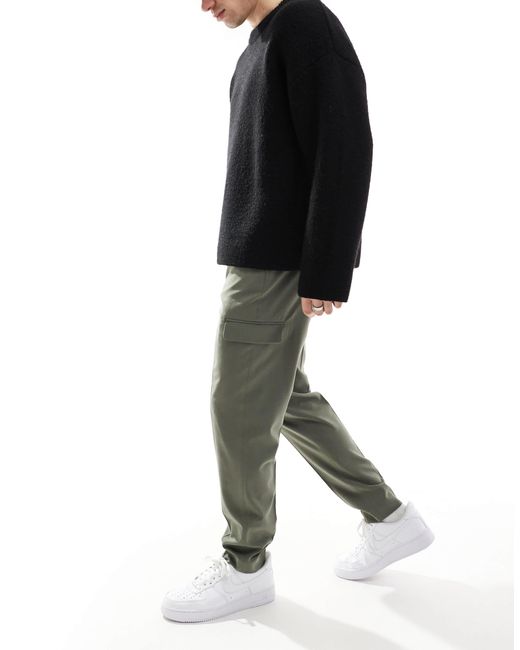 ASOS Black Smart Tapered Fit Pants With Cargo Pockets for men