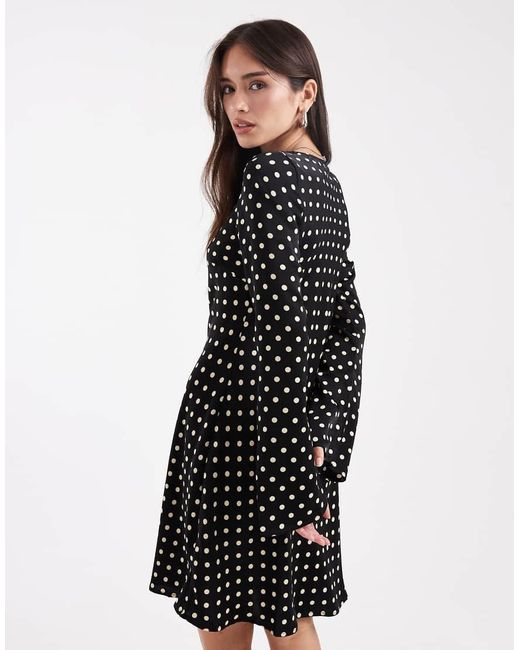 Brave Soul Black Long Sleeve Polka Dot Mini Dress