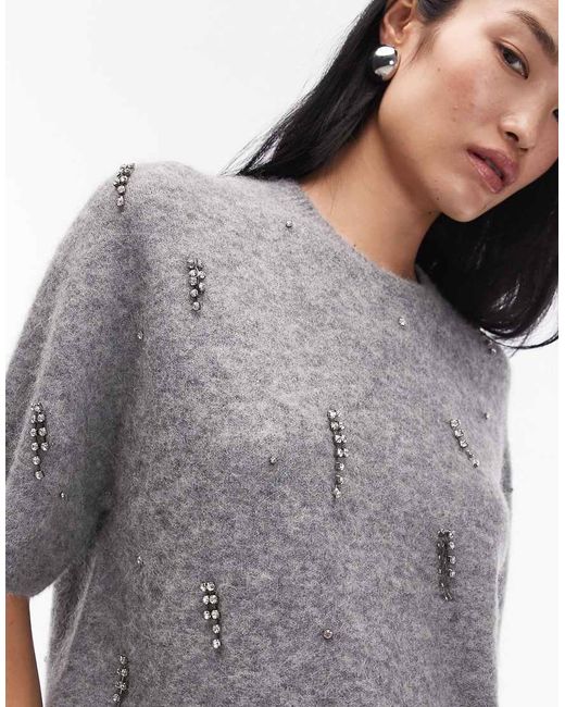 ARKET Gray Alpaca And Wool Blend Knitted Diamonte T-shirt